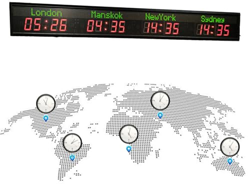 Orologio Con Fusi Orari Mondiali, Orologio Mondiale Digitale A LED Per 3 O 4 Città Con 5 Livelli Di Luminosità Regolabili | Orologio Digitale Multi-Fuso Orario Da Parete 4cities(141.5cm/55.7)