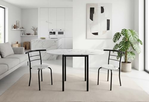 MOMMA HOME Ausziehbarer Küchentisch mit 2 Stühlen – Klappbarer Esstisch, ausziehbarer Tisch für Küche und Wohnzimmer, Modell Leva (Marmor)