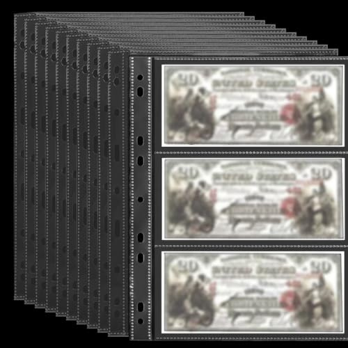 YUVKIN 10 Stück Hüllen für Ringbuch, Postkartenhüllen, Doppelseitiger Taschen Seitenschutz, Top Loading Fotoalbum Nachfüllseiten (3 Fächer) (280x215 mm) (Transparent)