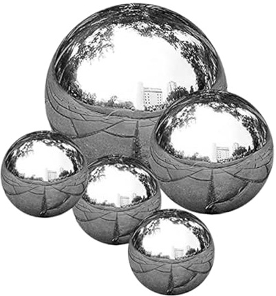 UPKOCH Bolas De Acero Inoxidable Pulidas De Espejo para Decoración De Jardín Exterior, Conjunto De 5 Piezas (15cm, 10cm, 8cm, 2x5cm), Esfera Hueca Reflectante para Espacios Al Aire Libre