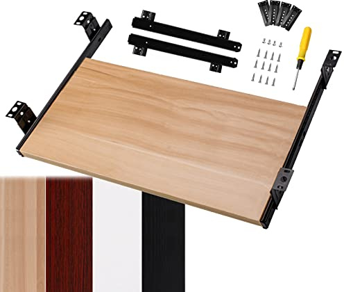Extension de bureau réglable avec tiroir de 35,6 cm, plateau de clavier mobile en noyer, hauteur réglable 54 x 27 cm, parfaite pour les jeux à domicile, le bureau et les espaces de travail