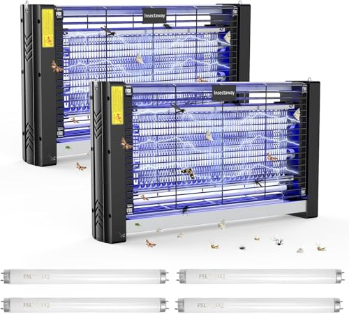 Insektenvernichter Elektrisch 2PCS, mit Doppeltem Raster, XXL, 2400 V 20W, 4 T8-Lampen, Fliegenfalle Elektrisch Mückenfalle Insektenfalle, Mückenlampe mit Wandkette für Innen AuÃŸen Mücken, Fliegen