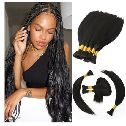 Sans nœuds Extensions de cheveux en vrac for tresses, brésiliens lisses Remy, bohèmes, sans trame(22 Inch)