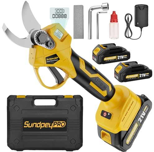 SundpeyPRO Cordless Electric Pruning Shears - Max 30mm Cutting Diameter Brushless Battery Pruner w/ 2 Battery & SK5 Blades & LCD Display & Carry Case - Cordless Secateur for Garden Orchard Tree Branch