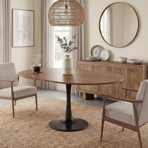PLLBIKK Table de salle à manger ronde extensible moderne pour 4 personnes, table de salle à manger, bureau pour cuisine, salle à manger, salon, bureau 100/140 x 100 x 75 cm, noyer