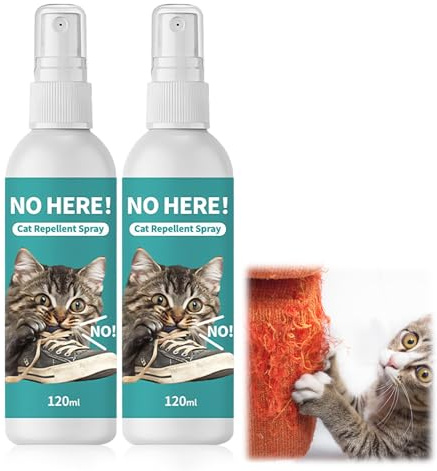 Spray Antiarañazos Gatos,2 x 120ML Spray Repelente Gatos para en Interiores y Exteriores,Sprays Ahuyentador de Gatos Que Rascan Interiores y Exteriores,Protege Muebles,Seguro para Mascotas & No Mancha