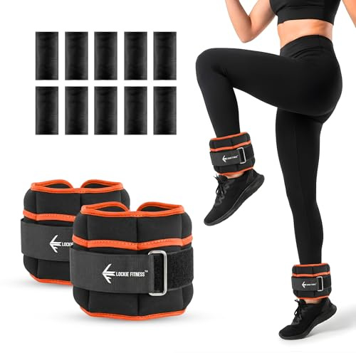 Lockie Fitness fotledsvikter och handledsvikter par, justerbara 0,9-3,2 kg, neopren ankelvikter kvinnor, män och barn, pilatesvikter, benvikter, vikter för promenader, jogging och hemträning (orange)