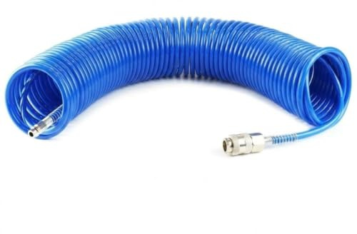 DISCORAMA - TUBO ARIA COMPRESSA SPIRALATO DA 10 METRI CON ATTACCHI RAPIDI UNIVERSALI E MOLLE DI PROTEZIONE ANTI-PIEGA PER COMPRESSORE PNEUMATICO BLU