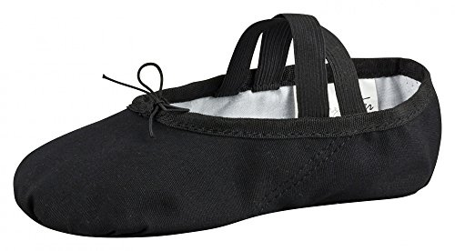 tanzmuster Ballettschuhe Damen - DANI - ganze Ledersohle- Schwarz Größe 39 - Ballettschläppchen für Erwachsene - Schwarze Tanzschuhe fürs Ballett