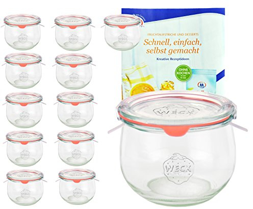 MamboCat 12er Set Weckgläser 580 ml Tulpenform mit Deckel Einkochring Klammern I Original Weck Tulpenglas I Einweckgläser für Obst Gemüse UVM I inkl. Diamant-Zucker Gelierzauber Rezeptheft