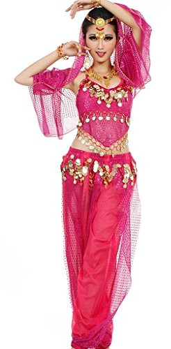 Astage Damen Bauchtanz Kostüme Set Indischer Tanz Darbietungen Kleidung , Fits DE 32-40, Hotpink