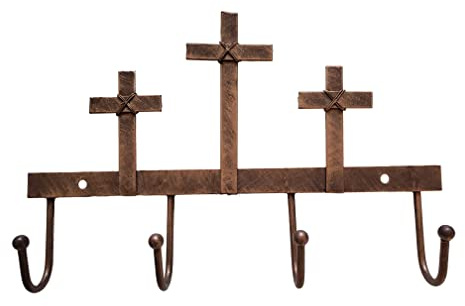 Key Holder Rustic Style Metal Cross Decorative Wall Mounted Hanger 4 Hook ( 9.5 W x 5.5 H x 1.2 D)