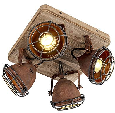 Qazqa Verstellbarer Deckenstrahler, Deckenspot - Gina - Rostbraun, Landhausstil, max. 25W, Geeignet für LED, 27cm, Quadratisch, 4-flammig, Ideal als Wohnzimmerlampe, Küche lampe und
