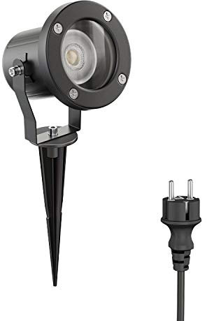 ledscom.de LED Gartenstrahler MIBU schwarz mit Erdspieß für außen, Edelstahl, inkl. GU10 Lampe 5,558W 535lm 30° weiß