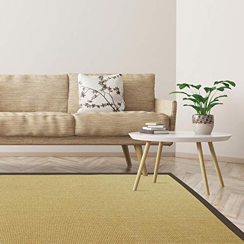 Floordirekt Premium Sisal-Teppich Amazonas | Natur | Mit verschiedenfarbigen Bordüren | 9 Größen | Wohnzimmerteppich, Naturfaserteppich (Cappuchino/Sahara, 70 x 130 cm)