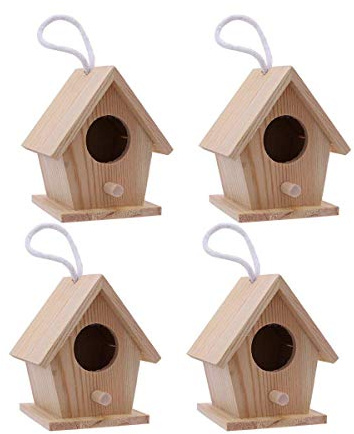Aestm - Casetta decorativa per uccelli, in legno, da appendere e dipingere, 4 pezzi