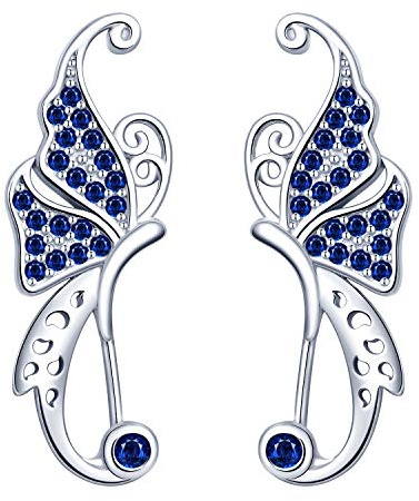 Oändligt U unik fjäril dam öronklämma 925 sterlingsilver zirkonia örhängen öronstift öronmuff örhängen i olika färger, Silver, Kubisk zirkonia