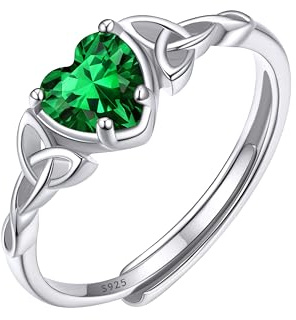 ChicSilver Anillo Fino Mujer Plata 925 Piedra Verde Corazón Celta Irlanda