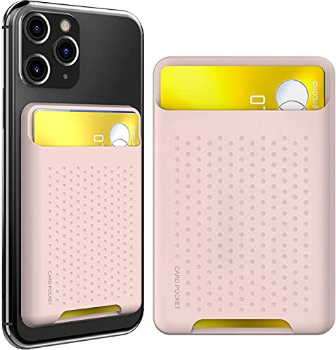 AHASTYLE Phone Credit Card Holder Stick On, Slim Phone Wallet Strong Adhesive Silicone Card Pouch Sleeve Compatible with iPhone/Android/Samsung Galaxy (Pink)