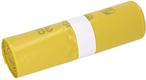 DEISS PREMIUM Müllsäcke gelb, 85 L, Infektions-Wäschesack, 20 Stk./Rolle | Extra stark, reißfest & extrem reißfest, Flachsack 640x1000 mm, gelb-transp. aus LDPE, 85 my, Für Wäschesammlung