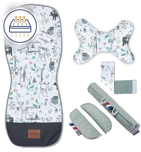 Atmungsaktive Sitzauflage Kinderwagen, Sitzauflage Buggy Sommer - Kinderwagen Zubehör - Universal - Kinderwagen Einlage mit Anti-Schock-Kissen, buggy einlage sommer – Bambi Forest