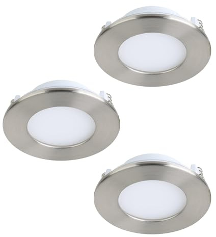 EGLO connect.z Smart-Home 3er-Set LED Bad-Einbaustrahler Fueva-Z, Ø 85 mm | ZigBee, App und Sprachsteuerung Alexa, warmweiß-kaltweiß, dimmbar, 3 Metall Einbauspots nickel-matt, IP44