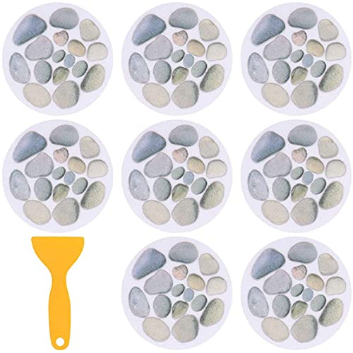 Lot de 8 Autocollants Ronds pour Baignoire, Diamètre 15 cm, Motif Pierre de Bains, Fond de Salle de Bains, Autocollant Avec Grattoir, pour Baignoires Douches