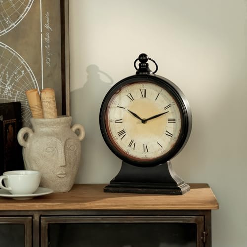 NIKKY HOME Vintage Black Mantel Clocks for Fireplace, Silent Non-Ticking Battery Operated Large Table Desk Shelf Metal Clock for Living Room Decor