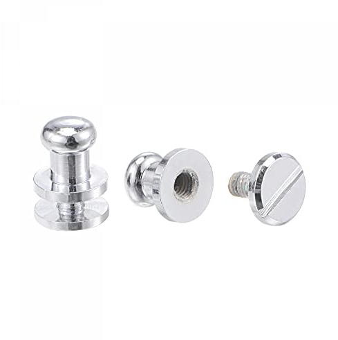 sourcing map 5 Set 6mm Ottone Massiccio Testa Rotonda Stud Vite Rivetti Post di Fissaggio per fai da te Pelle Artigianato Cintura Portafoglio Decorazione Borsa Riparazioni, Tono Argento