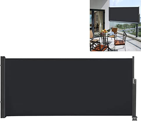 Aufun Seitenmarkise Ausziehbar Markise 120 x 300 cm Sonnenschutz | aus Polyester Sichtschutz Windschutz für Garten Balkon & Terrasse, Seitenrollo mit Wandhalterung, Anthrazit