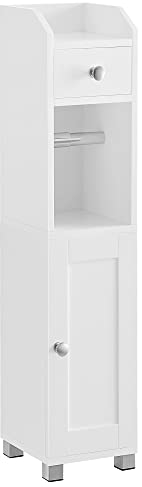 VASAGLE Toilettenschrank, Badezimmerschrank, Badschrank, Badregal, mit Verstellbarer Ablage, wasserdichte Füße, für kleine Räume, weiß BBC846P31