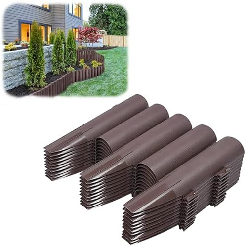 YUENFONG Bordo per prato, in plastica, 16,8 m, 60 pezzi, effetto legno, per giardino, balcone, aiuole, colore marrone