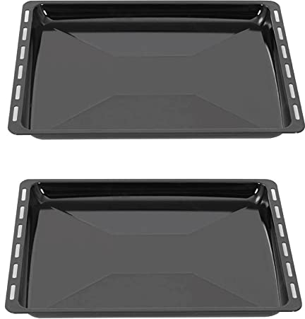 Set teglia da forno ICQN 455 x 375 x 30 mm, 2 teglie smaltate per forno e piano cottura, adatta per Bosch, Siemens, Neff, Constructa, Flavel, Simfer, antigraffio e antiruggine, 45,5 x 37,5 cm, nera