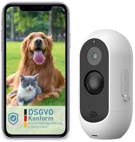 PetTec Outdoor Hundekamera Wireless - Wetterfeste WLAN-Kamera für Hunde mit 3MP, scharfem digitalem Zoom, 2-Wege-Audio, extrem starker Akku - bis zu 9 Monate je Ladezyklus