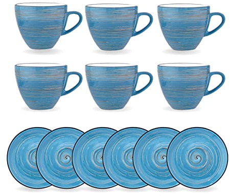 Wilmax - Tasses à expresso en spirale avec soucoupes - Lot de 6-75 ml - porcelaine - Tasses à expresso - Tasses à thé - Tasses à café 6 personnes