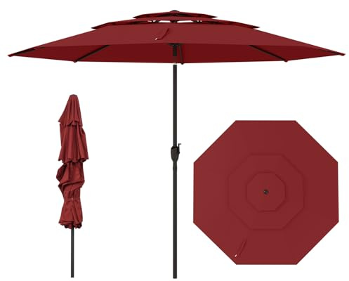 COSTWAY Ombrellone da Giardino 300 cm con Inclinazione Regolabile, 3 Livelli con Manovella 8 Stecche, per Giardino Piscina Cortile (rosso)