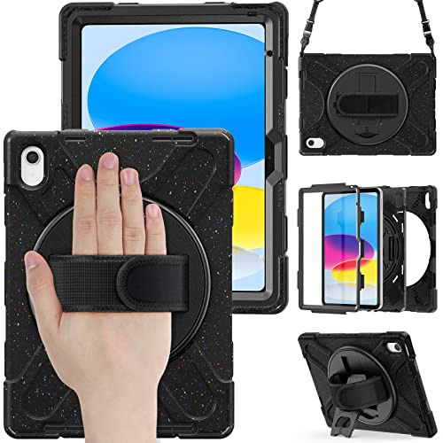 Gerutek Custodia per iPad (A16) 11a/10a Generazione (11/10.9 pollici, 2025/2022), Resistente agli urti con Supporto Girevole a 360°/ Cinghia per Mano/Spalla/Portapenne, Starlight Nero