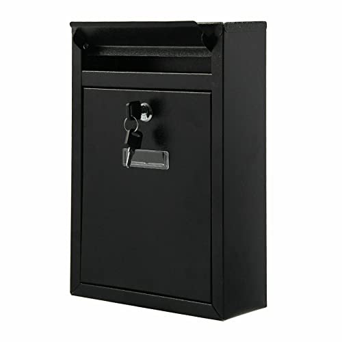 Post Box Letter Box Wall Mounted Mailbox Lockable Waterproof Letterbox Outdoor Steel Parcel Delivery Box Black