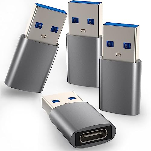Adattatore da USB C a USB 3.0, confezione da 4 adattatori USB C, adattatore da USB C femmina a USB maschio, compatibile con iPhone 14/13/12, Samsung Galaxy S21/S22/S23 Plus, Mac Book (grigio spaziale)