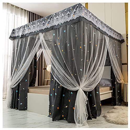 BUJOG Himmelbett-Baldachin mit Ständer, Moskitonetz, schattiger Bettvorhang, Prinzessinnen-Vorhänge, Himmel für Mädchen, King-Size-Bett (Größe: 1,8 x 2 m/5,9 x 6,6 Fuß, Farbe: VS)