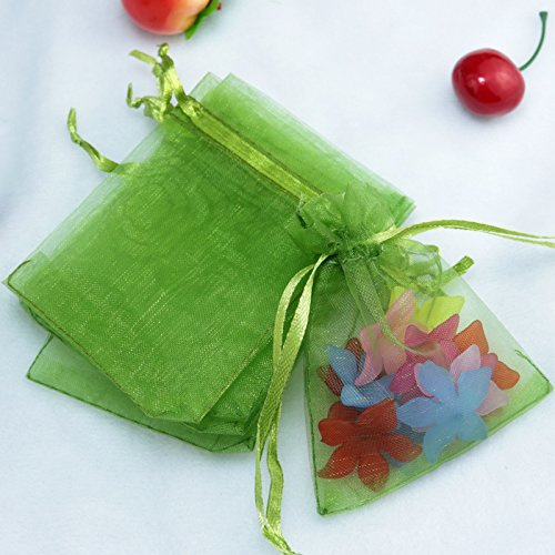 100 Stück Organzabeutel Organzasäckchen,9x12cm Geschenkbeutel Organza Schmuckbeutel Hochzeit-Säckchen Klein Organza Beutel Netzbeutel mit Kordelzug für Hochzeit,Geburtstag,Weihnachten, Grün #3