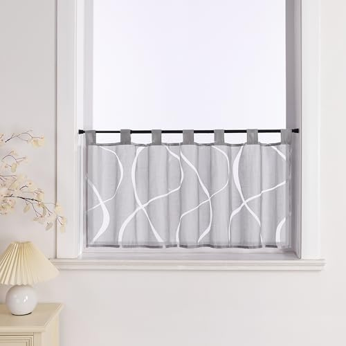 Joyswahl Ausbrenner Scheibengardinen Modern »Berta« Küchengardinen Transparent Bistrogardine mit Schlaufen Kurzstores Wohnzimmer Grau HxB 45x90cm 1er Pack