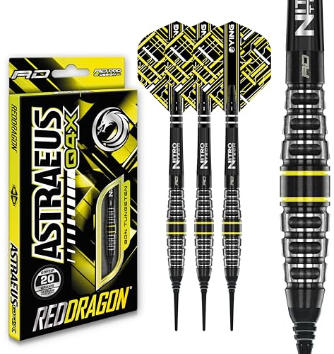 RED DRAGON Astraeus Q4X Torpedo 20 Gramm Premium Wolfram Softip Dart Set mit Flights und Schäften