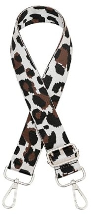 Whakano Buntes Leopardenmuster Verstellbar Schultergurt für Taschen,3,8cm Breit Taschengurt,Längenverstellbarer 75-130cm Schulterriemen,Ersatz Taschenriemen,Silberne Schnalle,1 Stück Weißbraun