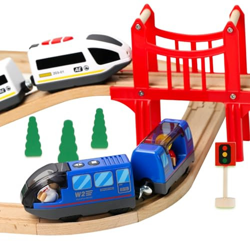 EVERGD Battery Powered Magnetic motorized toy train Set, Locomotive Train Toy for Toddlers Compatible with Most Major Brand Railway Tracks (Blue)