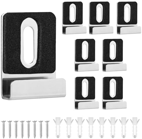 Kit de 8 Pinces Miroir Métal, Clips de Miroir en Métal avec Vis Tampons en Caoutchouc Support de Miroir pour Montage Sans Cadre Affichage Mural Carrelage Panneau d'Affichage(Argent)