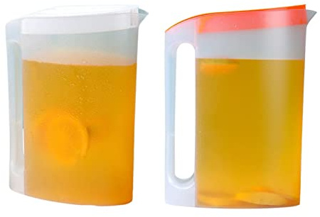 2 Kunststoff mit Deckel, 2,2L Kühlschrankkrug Saftkanne Teekanne Wasserkaraffe mit Griff für Tee, Säfte, Limonade, Milch, Kalte Oder Heiße Getränke, Flasche für Haushalt Picknick