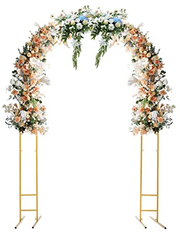 Arco per matrimonio in metallo, arco per rose, doppio tubo, arco da giardino, arco per palloncini, giardino, cornice per feste, cerimonie, eventi, 2,2 x 1,5 m (oro)