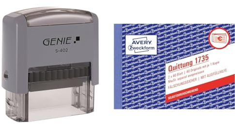 Genie S-402 Selbstfärbender Stempel Set & AVERY Zweckform 1735 Quittungsblock