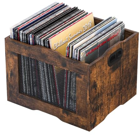 PAG-Mass Vinyl Record Storage Crate, Stackable LP Record Display Shelf, Heavy Duty Wood Organizer Box for Records Collector/Store/Home/Office/School/Artistic Space/Garage/Warehouse, Brown